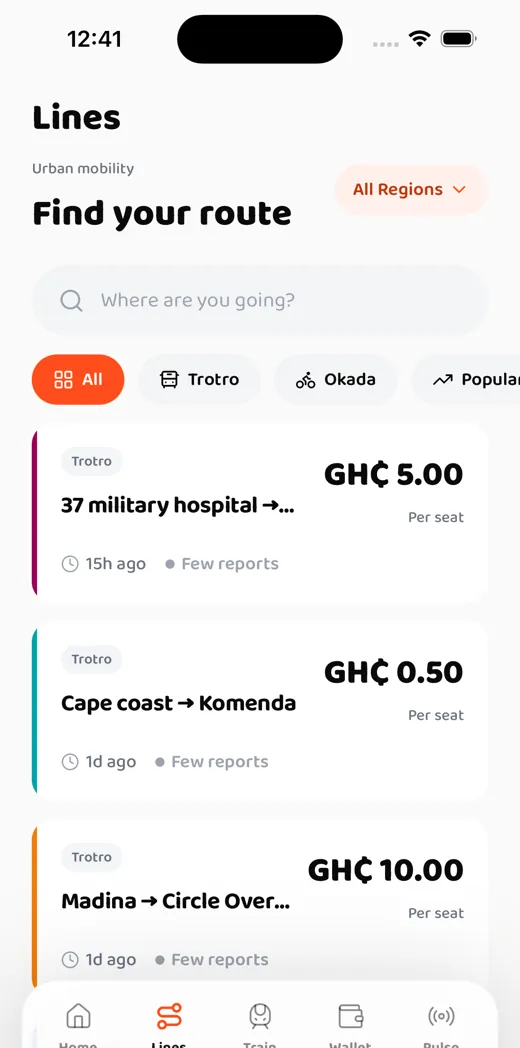 Troski app: Lines with official fares