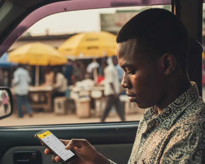 A commuter in a trotro reporting on his phone